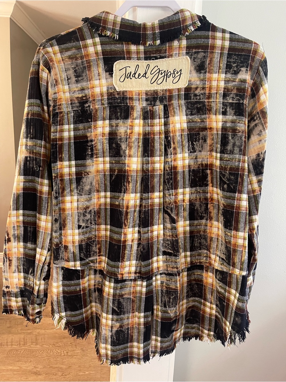 Jaded Gypsy Plaid Button-Up Shirt Flannel Shirt in Black & Yellow - Picture 2 of 3